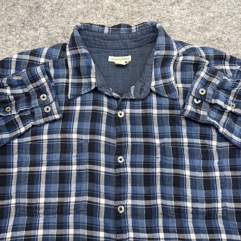 Carbon 2 Cobalt flannel shirt XL blue plaid houndstooth lining double cloth